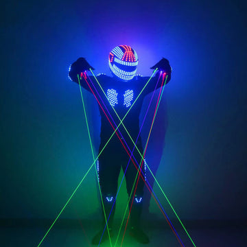 Illuminated LED Dance Robot Costume With Remote Control With Glowing Helmet